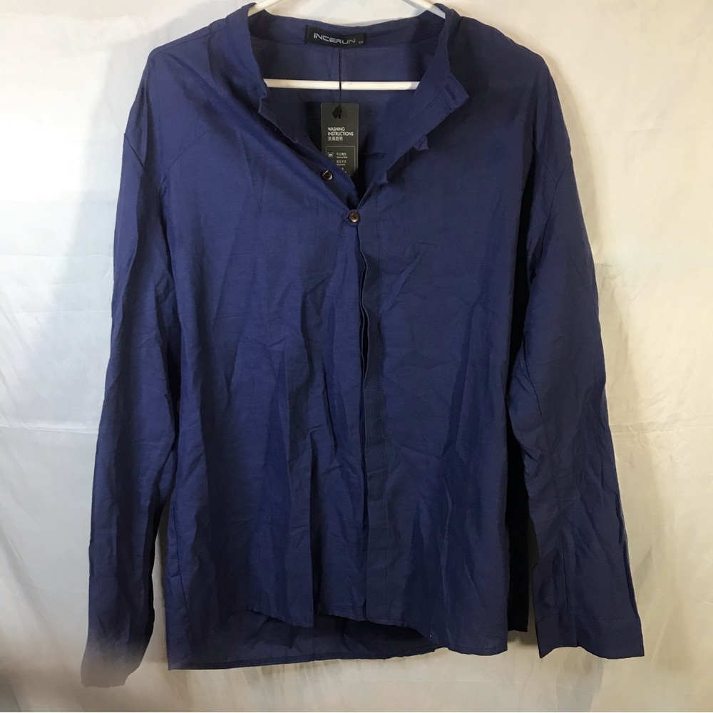Incerun Women’s Dark Blue LongSleeve Button Up Blouse Size 2XL